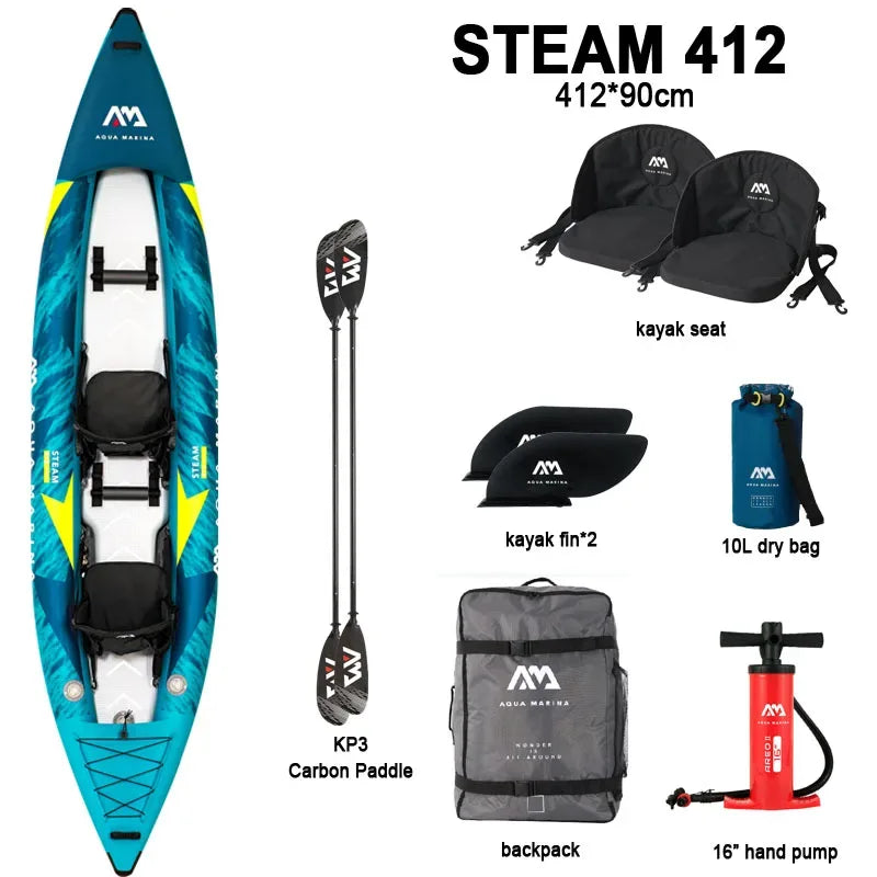 AQUA MARINA 1 2 person inflatable boat sport kayak model STEAM canoe pvc dinghy raft pump seat drop stitch floor laminated PVC - Golden Bridge Store