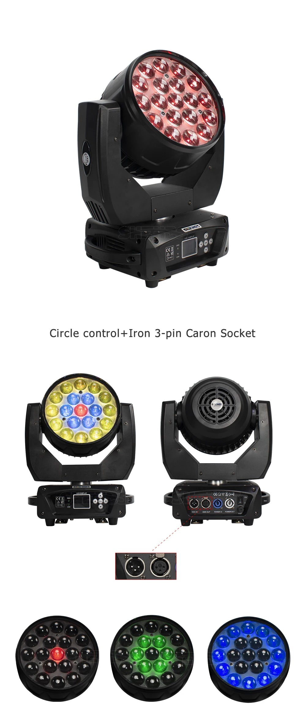 SHEHDS LED Zoom 19x15W RGBW Moving Head Light Beam Wash Effect Flight Case for DJ Disco Christmas Concerts Weddings Parties