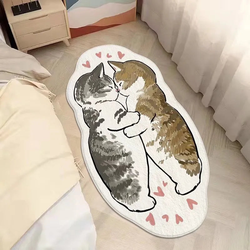 Anti-Slip Bedroom Bedside Mat Lovely Cat Carpet Soft Home Floor Mats Cute Cartoon Long Rug Decor Doormat