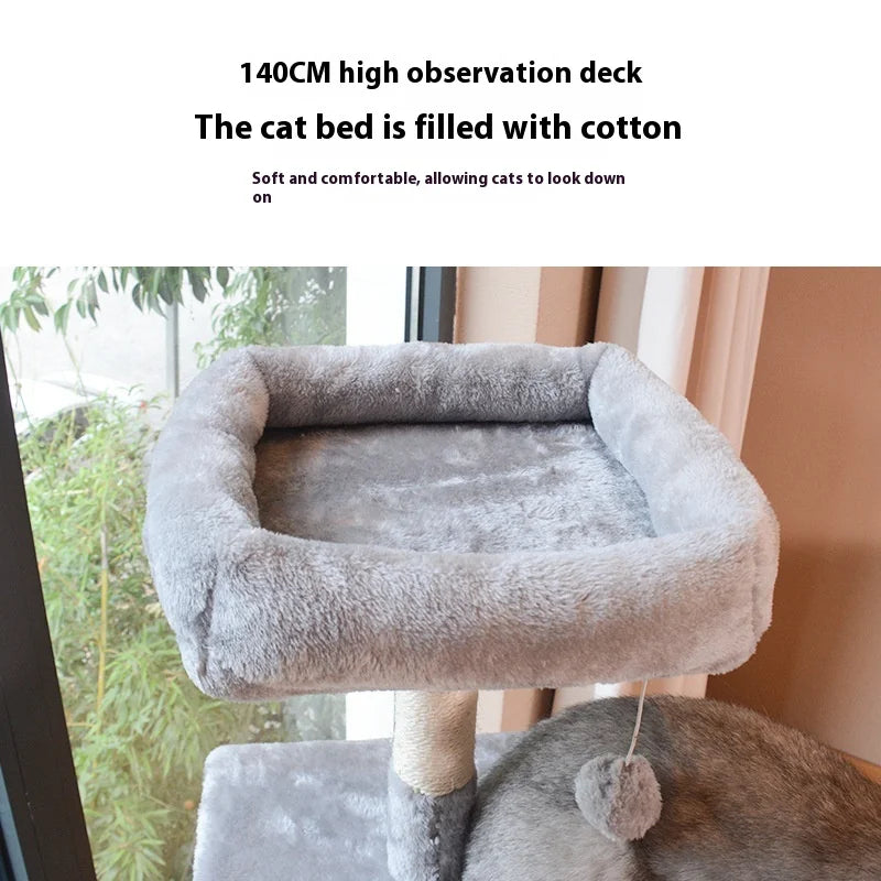 Large Wooden Cat Tree for Big Cats Multi Level Cat Climbing Tower with Scratching Posts and Cozy Condo