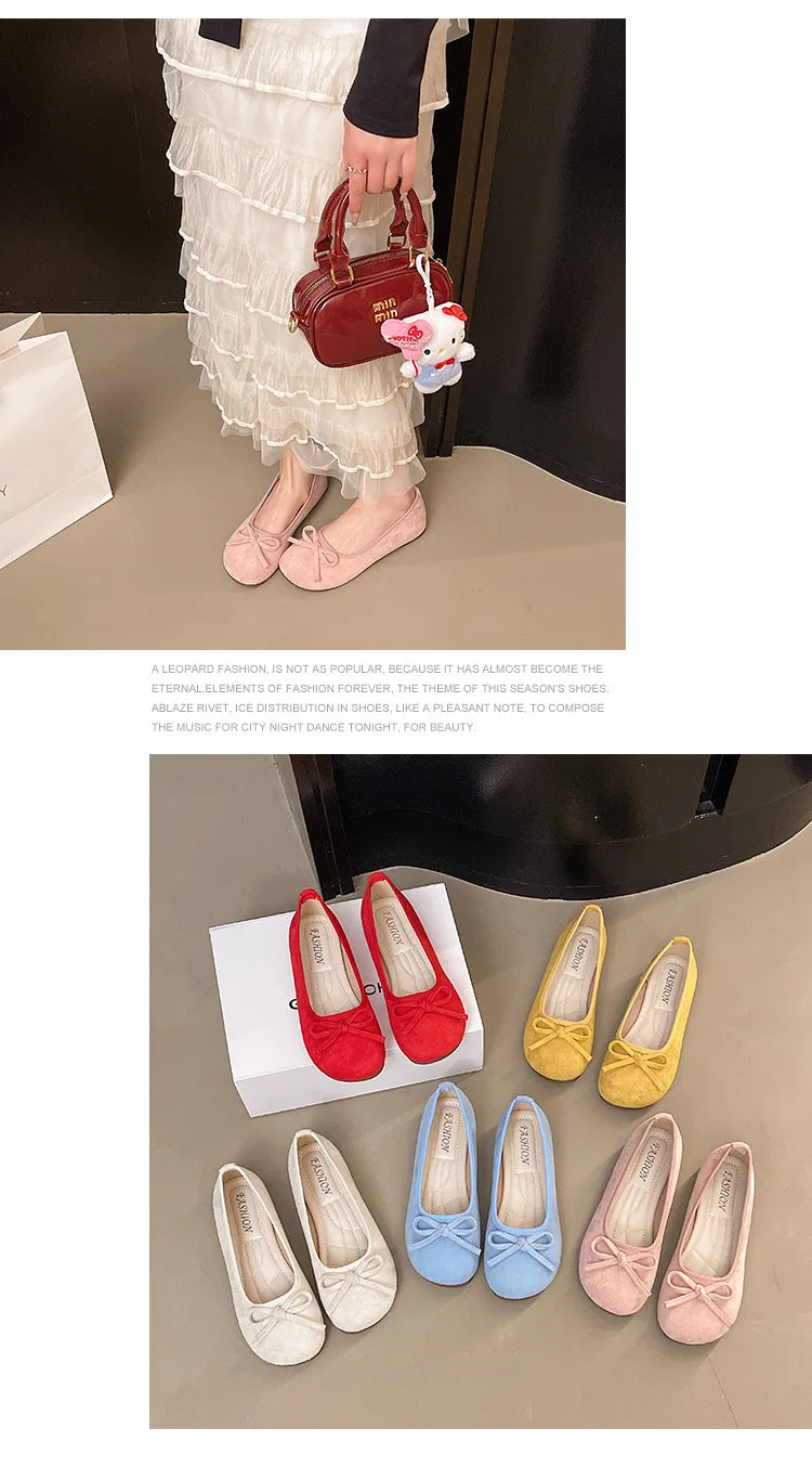 Frauen Ballett Flache Schuhe 2025 - Vier Jahreszeiten Komfortabel Anti Rutsch - Outdoor Casual Schuhe Fashion Schleifenknoten Retro Candy Farbe Damen Schuhe