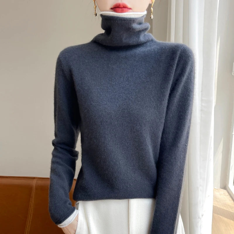 SHUANGYANROADCN Merino Rollpullover - Größe M, Merinowolle