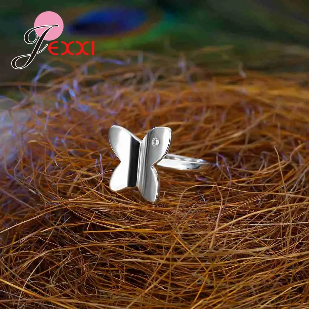 Creative New Design Simple Impressionist Butterfly 925 Sterling Silver Color Ring With White Cubic Zirconia Jewelry Gift