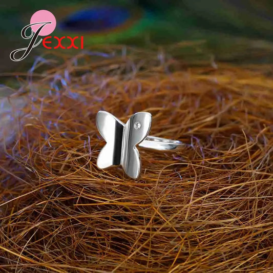 Creative New Design Simple Impressionist Butterfly 925 Sterling Silver Color Ring With   White Cubic Zirconia Jewelry Gift