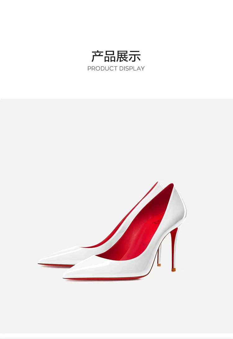 elegant woman heeled shoes 2024 trend luxury Brand Women High Heels Red Shiny Bottoms shallow Pumps Pointed Toe Sexy Women 12cm