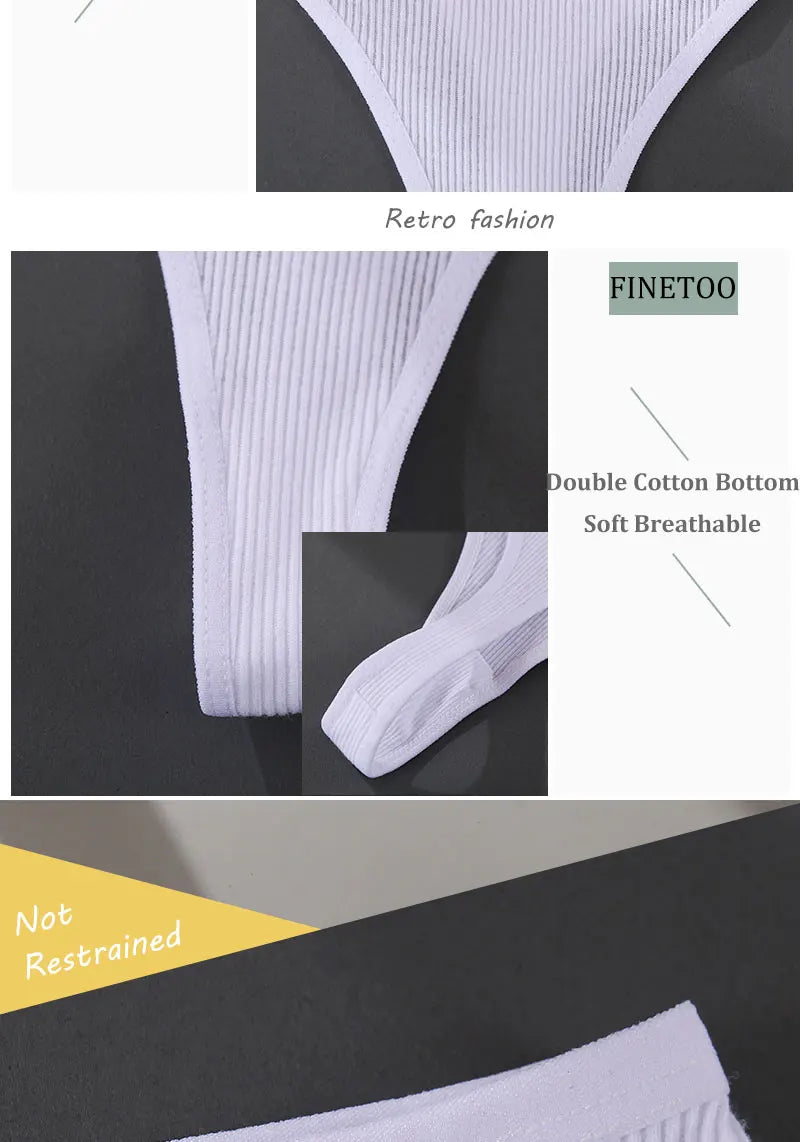 finetoo Damen Strings 2025 - 3er-Set Baumwoll-Strings V-Bund einfarbig & atmungsaktiv