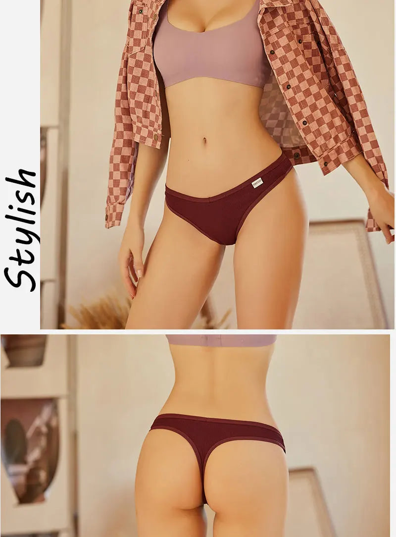 finetoo Damen Strings 2025 - 3er-Set Baumwoll-Strings V-Bund einfarbig & atmungsaktiv