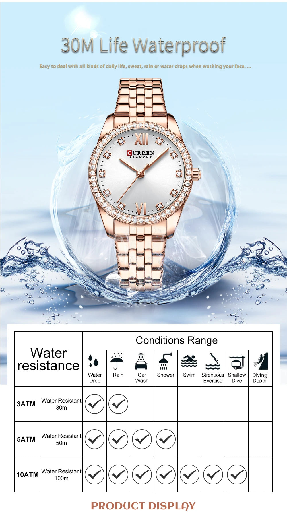 CURREN Luxus Uhr Damen Ring Halskette Ohrringe - Strass Mode Armbanduhr Weiblich Casual Damen Uhren Armband 5-teiliges Set