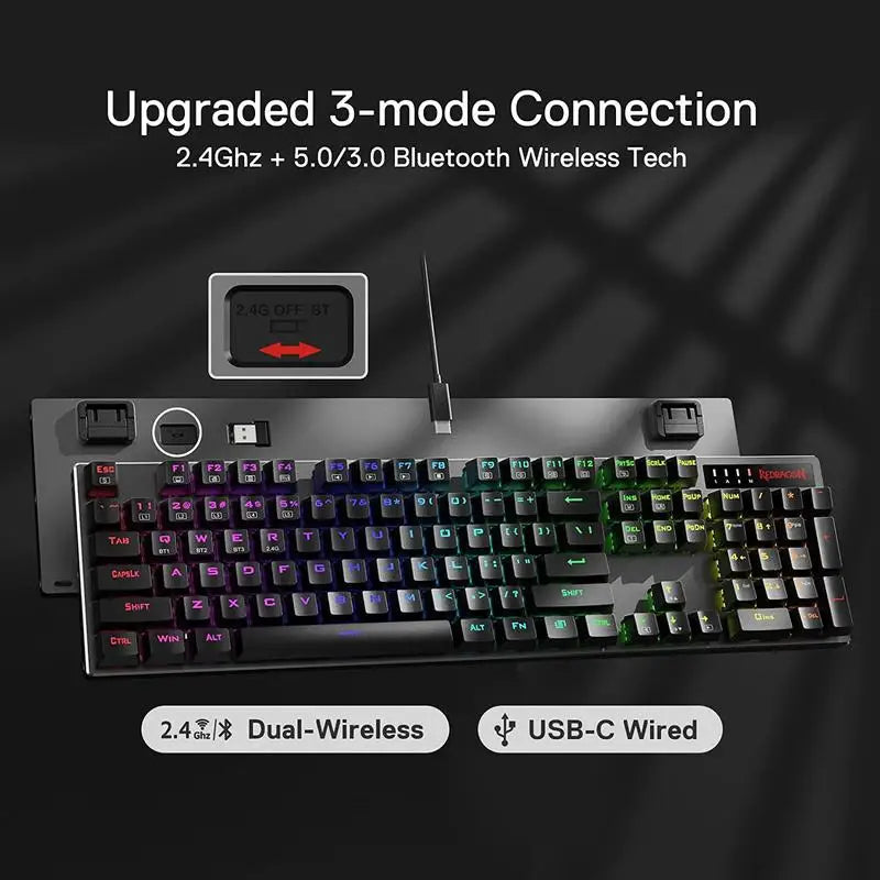 Gaming-Tastatur 2025: Redragon K556 PRO Wireless RGB BT/2.4GHz Mechanisch Hot-Swap Red Switch Collection