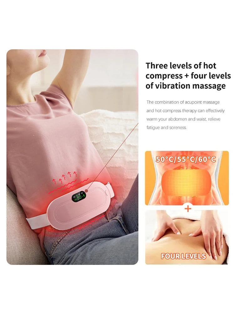 Rechargeable Heating Waist Belt with Digital Display - Vibrating Massager for Period Pain Relief & Women's Menstrual Care