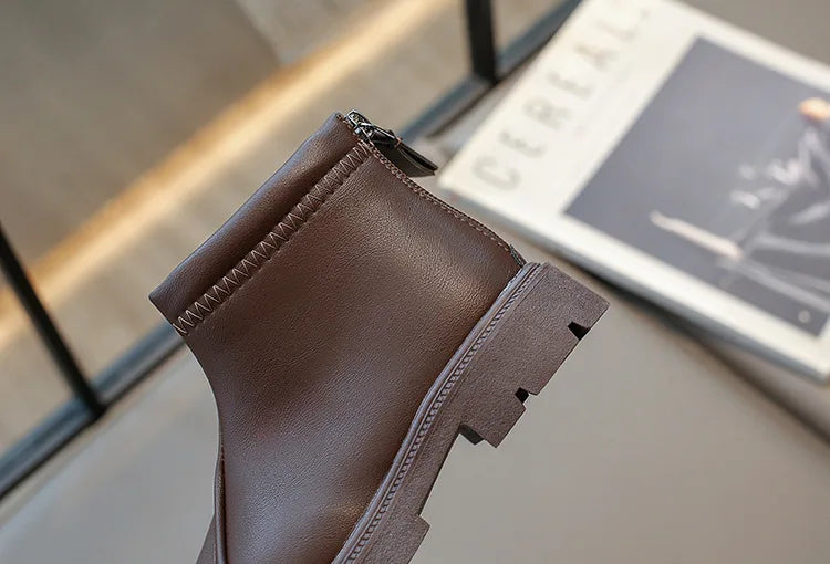 Herbst Winter Neue 2025 Kinder Fashion Stiefel - Mädchen Wasserdicht Rutschfest Reißverschluss - Weiche Sohle Leder Stiefel Kinder Casual Schuhe