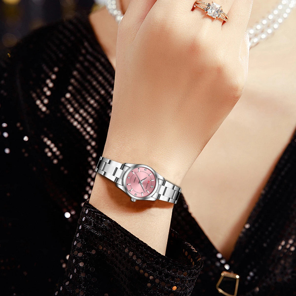 Damen-Uhr 2025: VA VA VOOM Luxury Women's Watch 29mm Fashionable Stainless Steel - Rhinestone Pink Minimalist Girl Clock Outdoor Travel Women Wrist Watches Collection