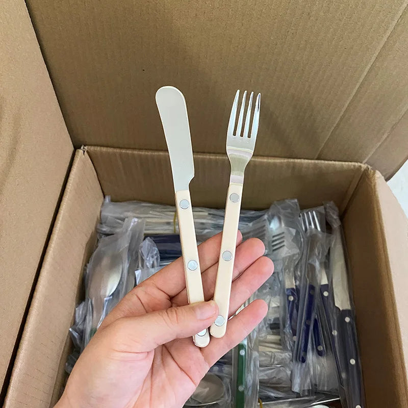 Fashion Korea Style Cutlery Set 18/10 Stainless Steel Creativity Gift Flatware Colorful Handle 304 Knife Fork Spoon