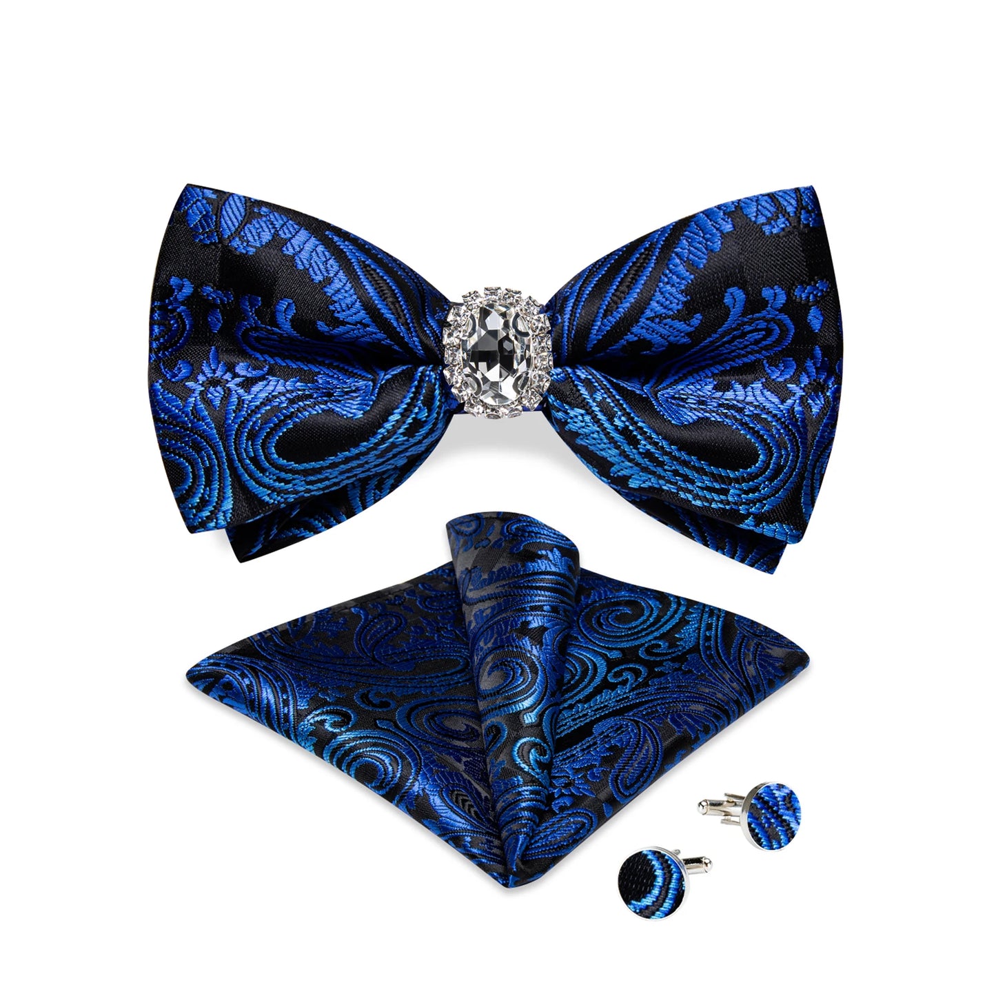 Set de butoni de buzunar cu nod fluture pentru bărbați, din mătase, de designer, pentru nuntă