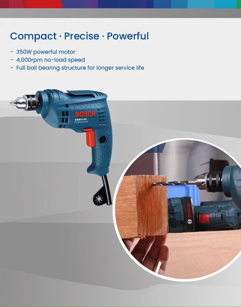 Bosch Electric Drill Screwdriver Gbm 400/6RE/10RE Rotary Drill 220V Adjustable Speed Strong Driller Power Tool for Wood Metal