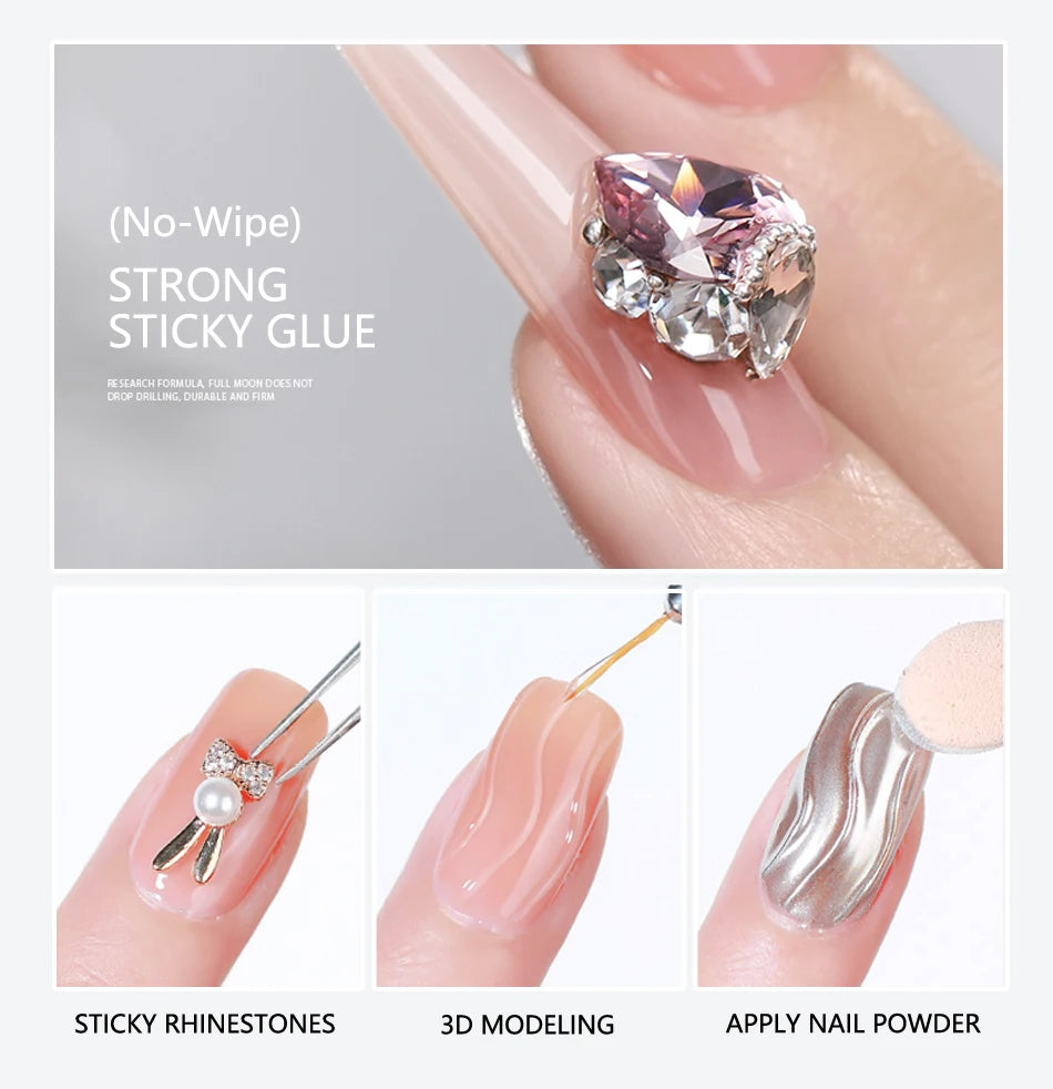 CHUNSHU Gel adeziv super puternic pentru unghii, pentru strasuri, decorațiuni Nail Art, 15G, fără ștergere, adeziv pentru pietre prețioase DIY, gel UV funcțional