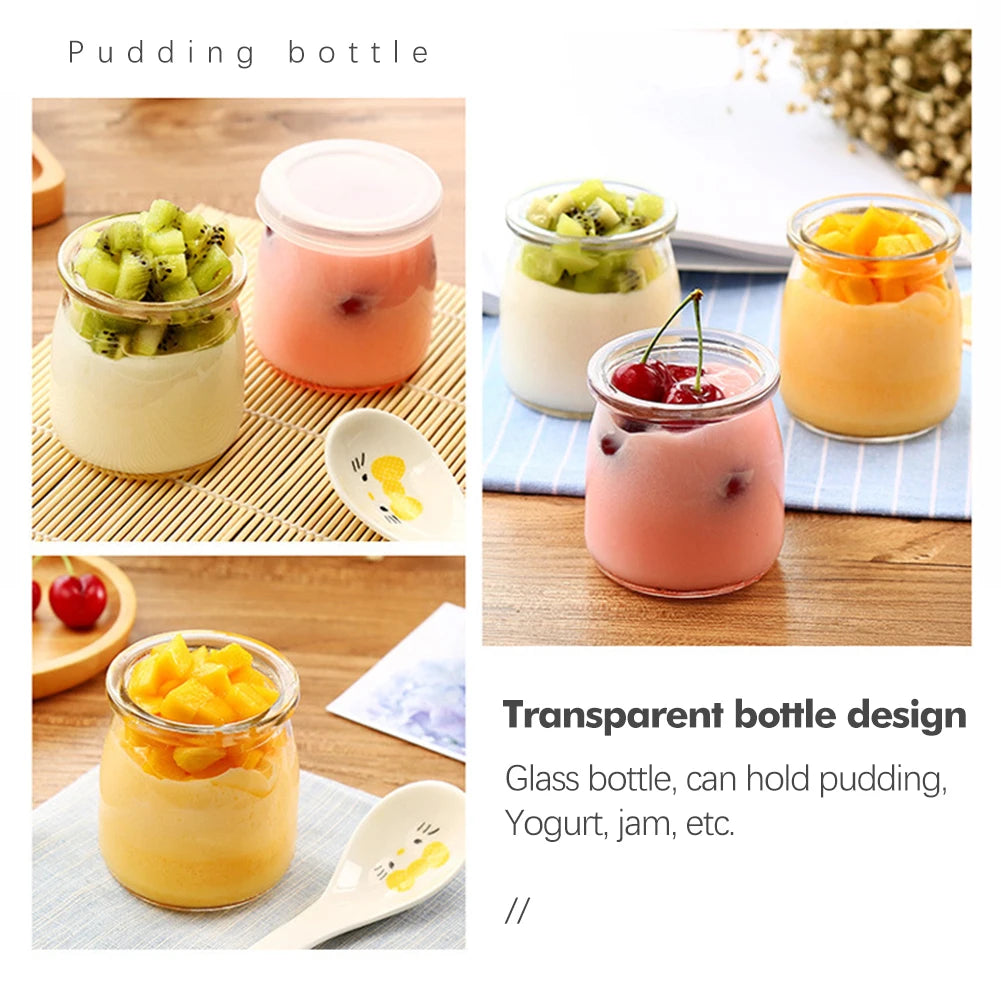 Glass Jar, Mini Yogurt Pudding Bottle, Milk Jelly Baking Pot, Home Food Storage Container, Heat-Resistant, 100ml, 200ml, 5Pcs