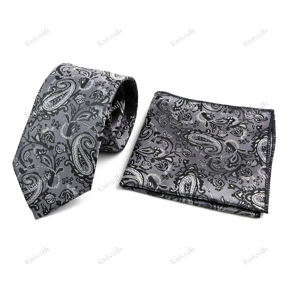 Novelty Paisley Tie Pocket Square Set For Men Skinny Slim 6cm Necktie Fit Business Wedding Party Stage Host Daily Wear Accessory