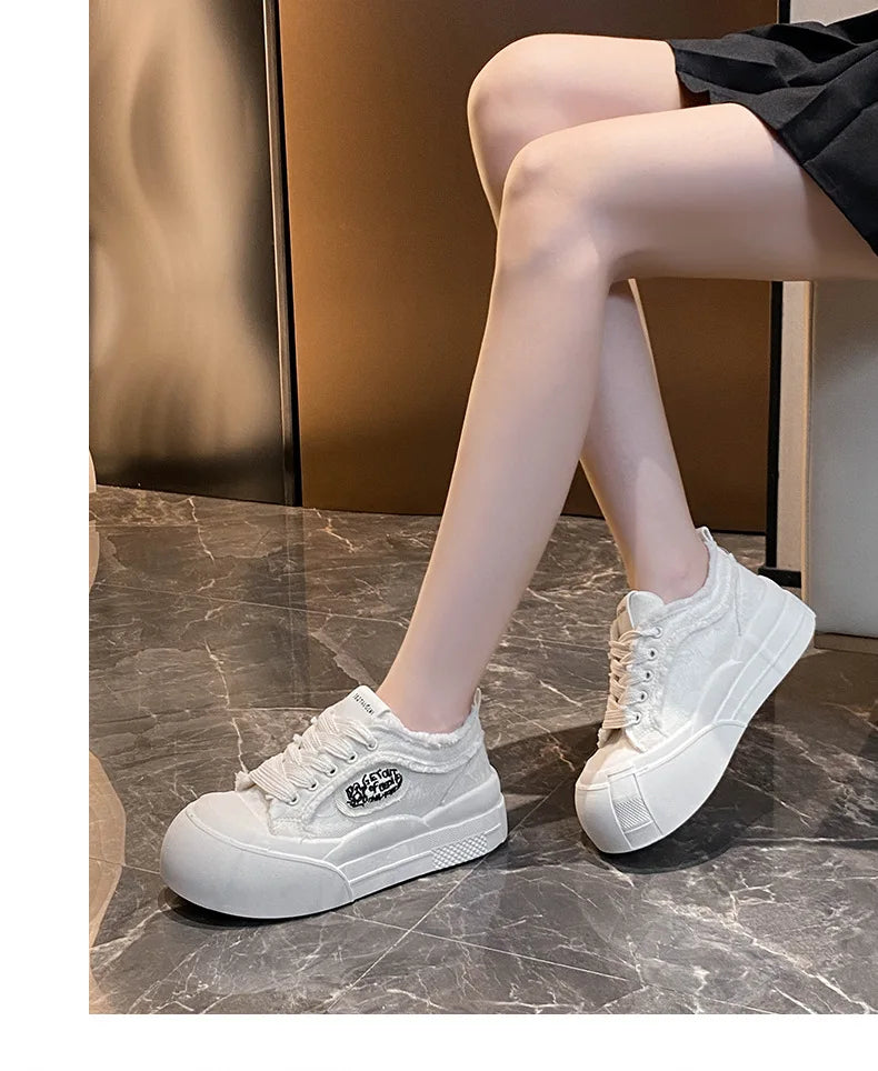 Womens Platform Sneakers White Tennis Shoes Woman Casual Low Top Fashion Chunky Canvas Sneakers 2025 New Spring Summer Trainers