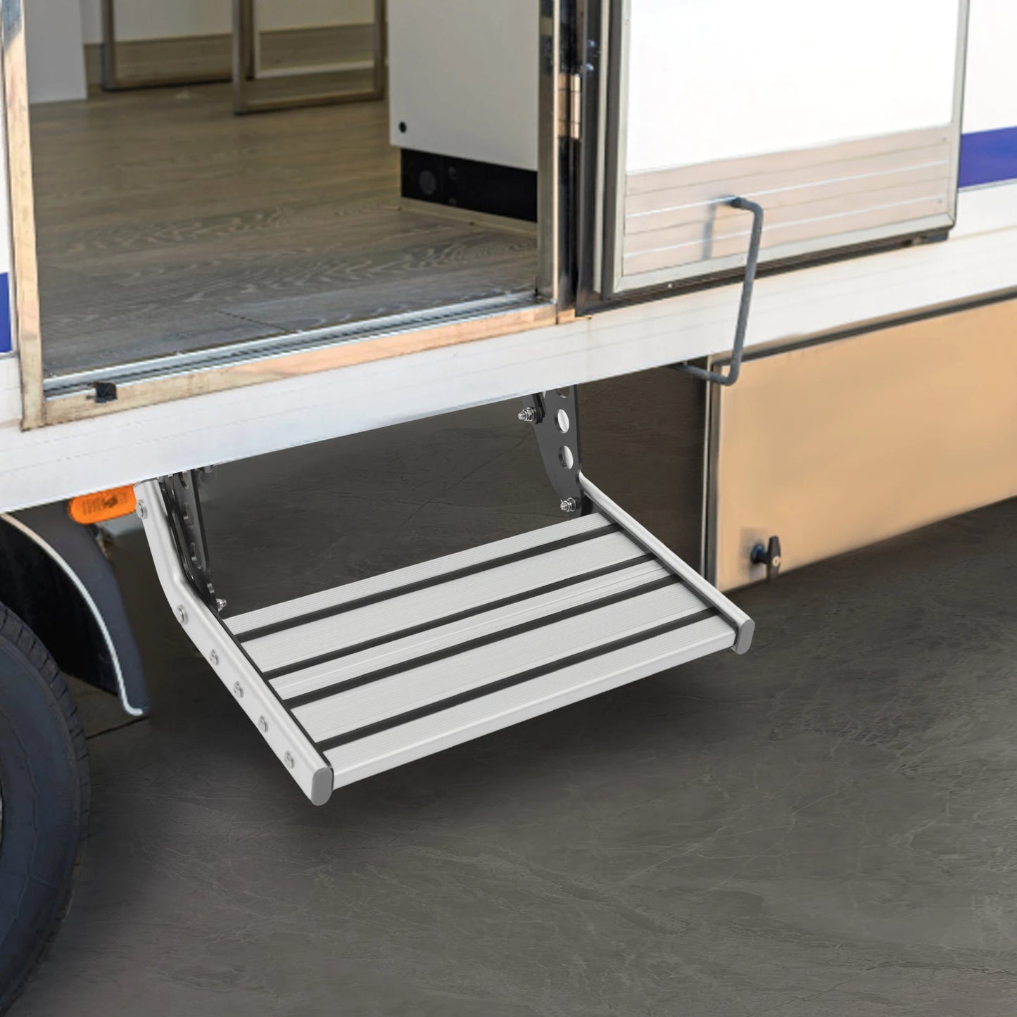 Bymaocar Treaptă manuală pentru rulotă cu lumină LED de 12V, treaptă pliabilă manuală din aluminiu, pentru rulotă și rulotă