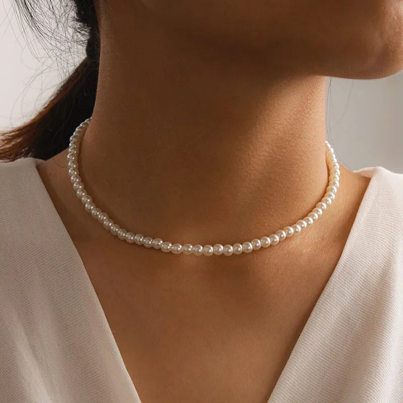 Fashion Chain Pearl Necklace For Women Baroque Pearl Metal Charm Pendants Necklaces Choker Bead Chain Jewelry Gifts chains