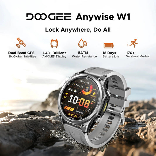 DOOGEE Anywise W1 Wasserdicht - Batterie 550 mAh, Akkulaufzeit 14 Tage, Display 1,43 Zoll