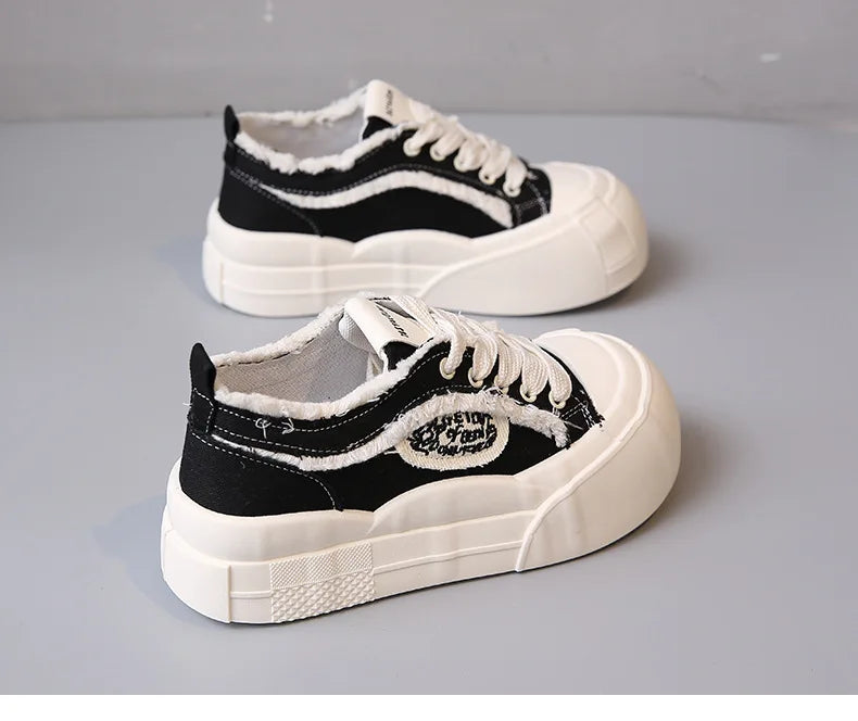 Womens Platform Sneakers White Tennis Shoes Woman Casual Low Top Fashion Chunky Canvas Sneakers 2025 New Spring Summer Trainers