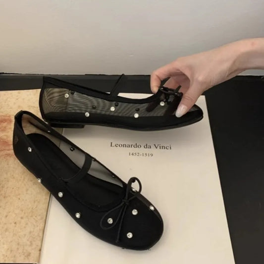 Frühling Flache Schuhe 2025 - Mädchen Fashion Runder Kopf Schmetterling Knoten - Mesh Atmungsaktiv Weiche Sohle Rutschfest