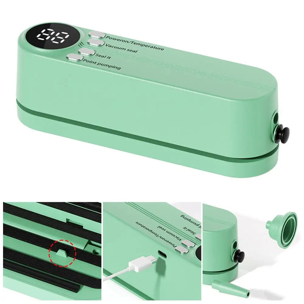 Quick Sealing Vacuum Sealer Cordless Mini Vacuum Sealer for Food Preservation with Digital Display for Chip for Balls/swim