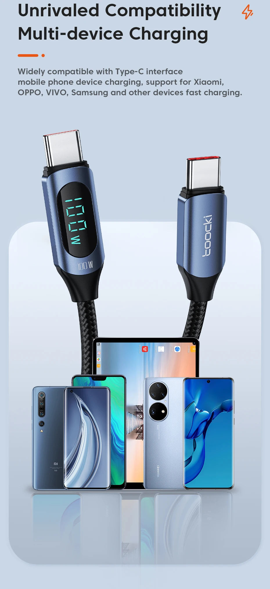 Toocki Typ-C Kabel PD 100W - 5A, USB-C zu USB-C Display