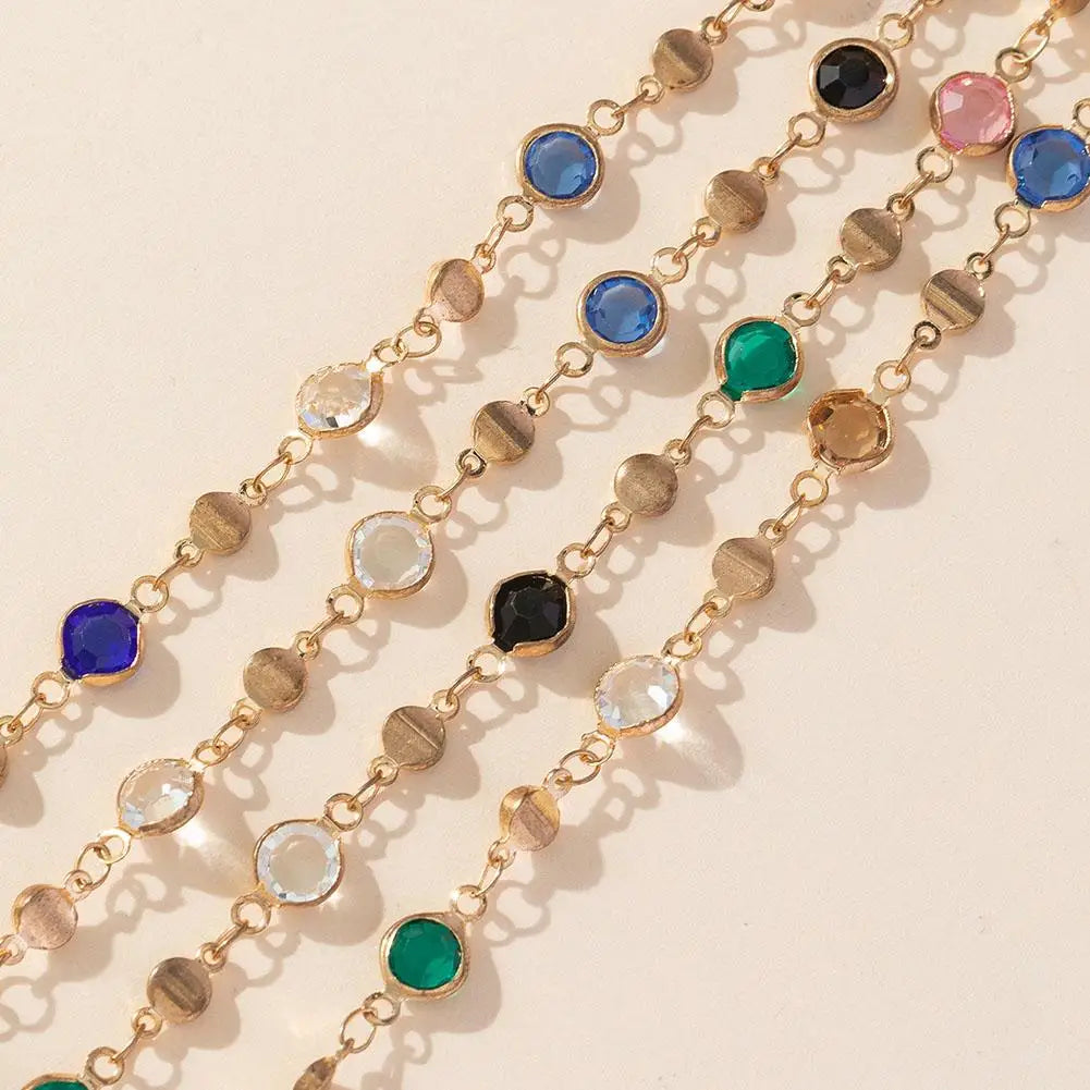 Bohemian Colorful Glass Long Y-Shaped Necklace Metal Collarbone Chain Gold Silver Color Summer Holiday Party Body Jewelry Gifts