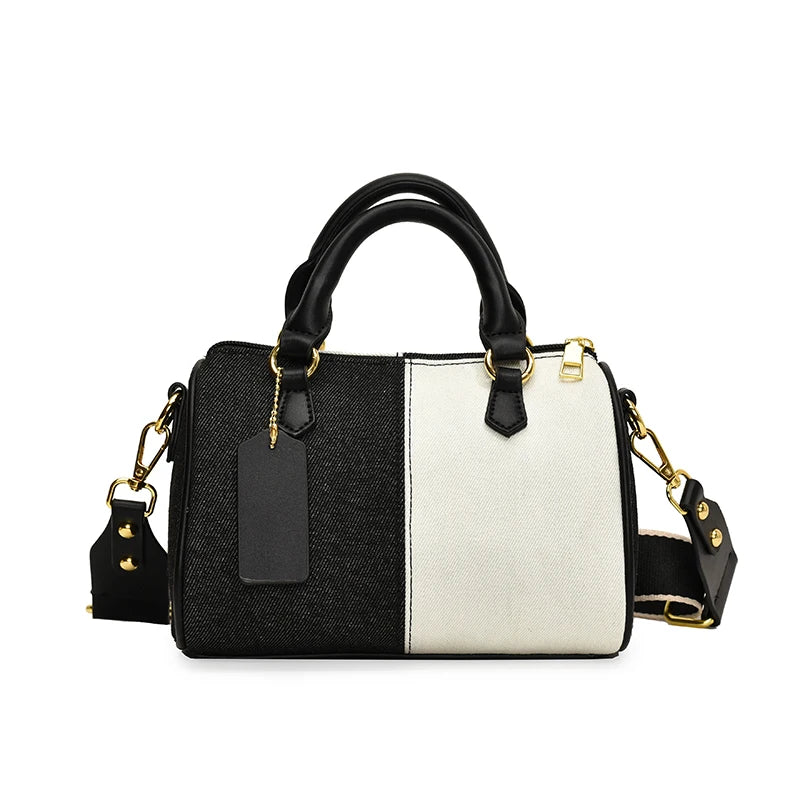 Patchwork Colorblock Mini Handbags For Women Denim Shoulder Cross Body Bags Casual Street Small Boston Bag 2024 Designer Purses