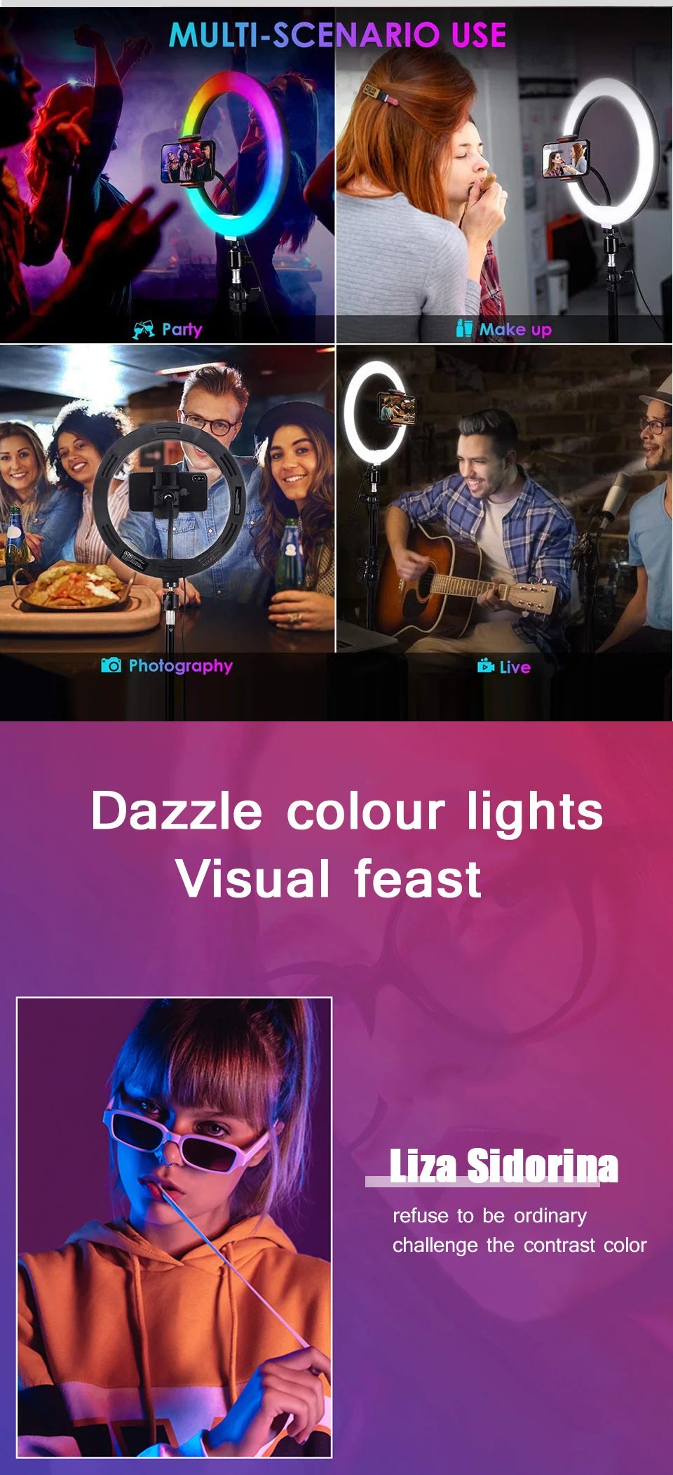 Inel luminos 2025: Trepied RGB pentru selfie de 12 inch și 30 cm - Suport telefon, fotografie, LED, colecție de machiaj