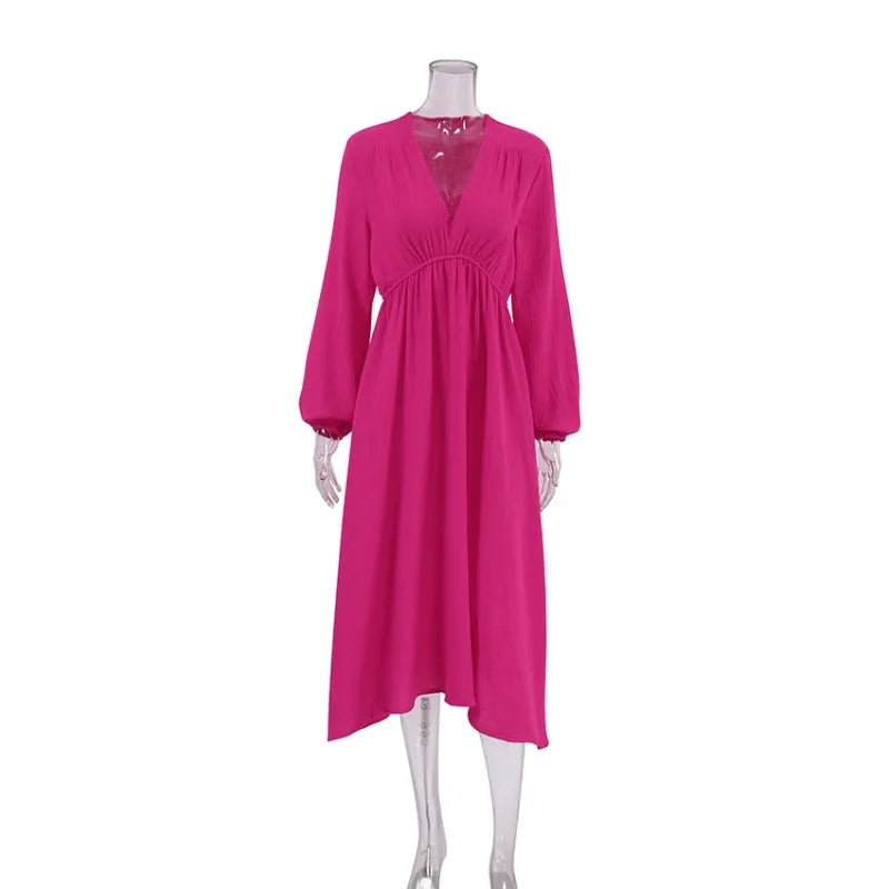 Rochii elegante pentru femei, 100% bumbac, muselină, mânecă lungă, decolteu în V, casual, petrecere, vacanță, plajă, alb, negru, halate, vestidos de mujer