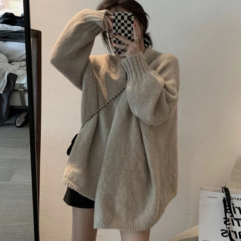 Koreanische Ballonärmel Strickjacke - Einfarbig, Warm L