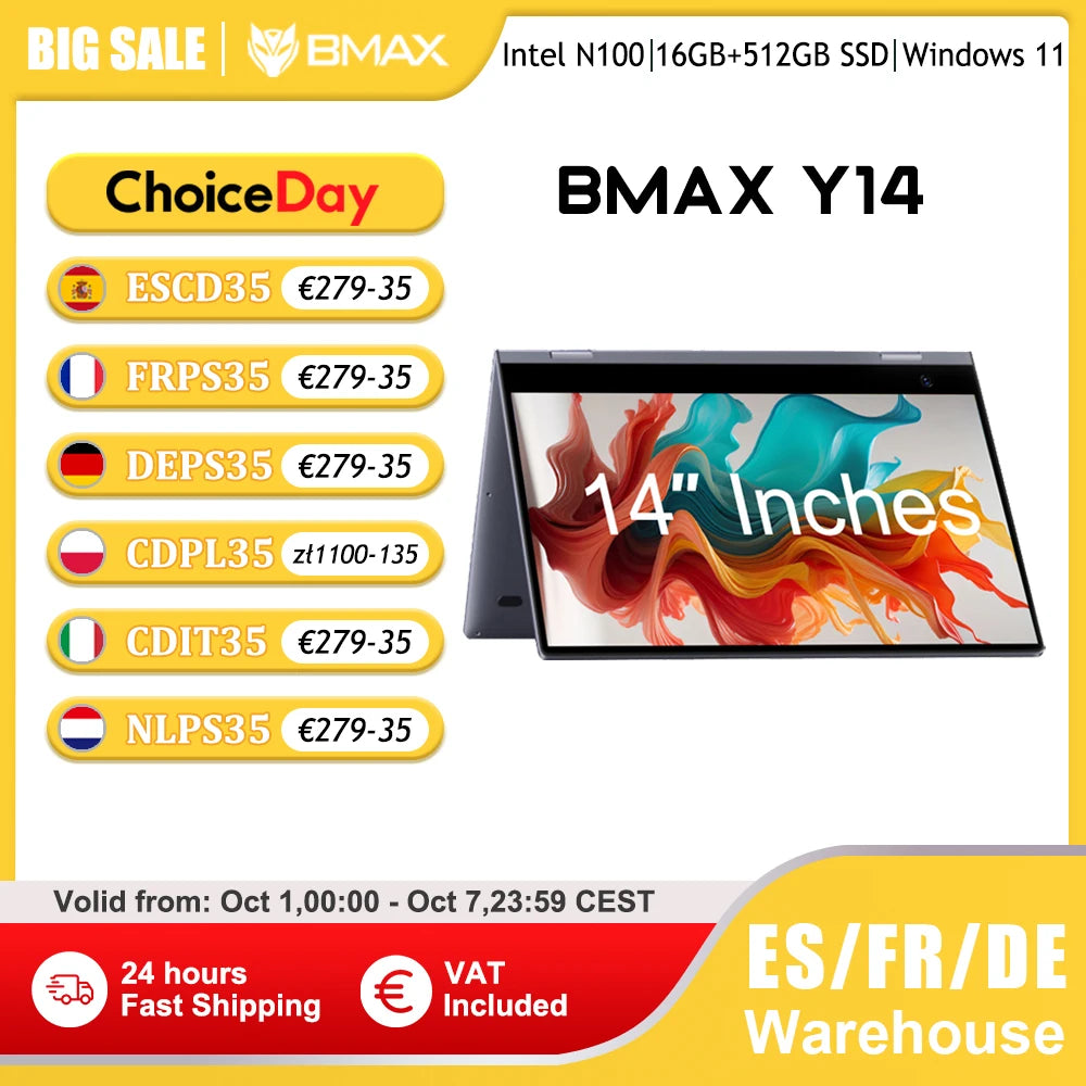BMAX Y14 Touchscreen - 16GB RAM, Intel N100, 14 Zoll
