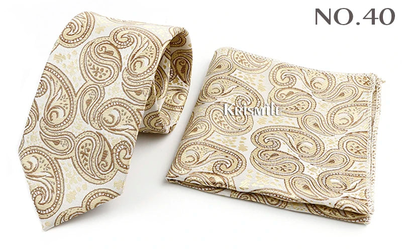 Novelty Paisley Tie Pocket Square Set For Men Skinny Slim 6cm Necktie Fit Business Wedding Party Stage Host Daily Wear Accessory