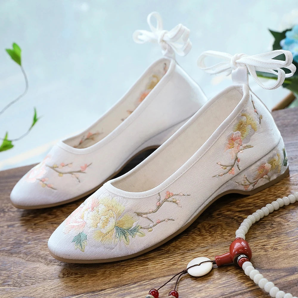 Ballerinas 2025: Veowalk Long Ankle Strap Summer Women Gauze Mesh - Embroidered Ballet Flats Breathable Comfortable Walking Shoes Elegant Lady Collection