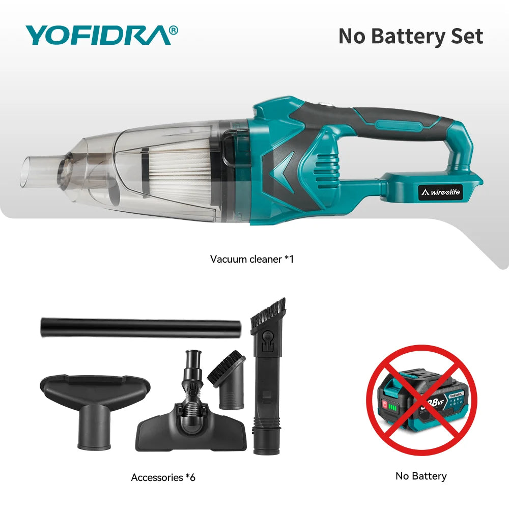 YOFIDRA 1500W Elektrischer Staubsauger - Kabellos Multifunktion Handheld Reinigung Schnee Staub für 21V 18V Akku