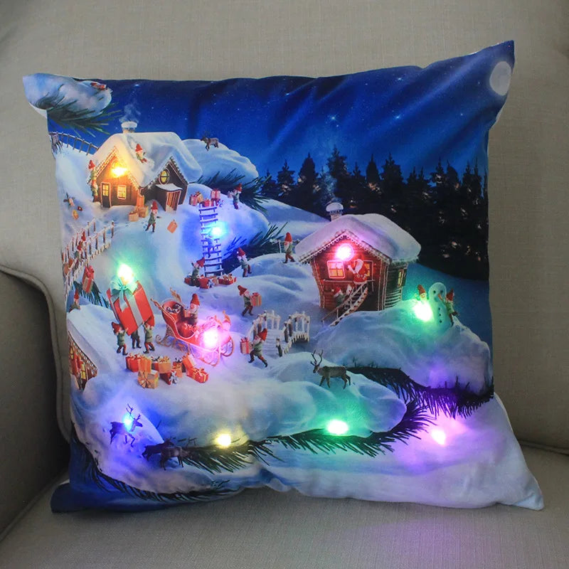 Cartoon Christmas Pillow Covers 18x18 inch LED Xmas Throw Pillows with Lights Christmas Decoration for Home Xmas Decor Kids Room