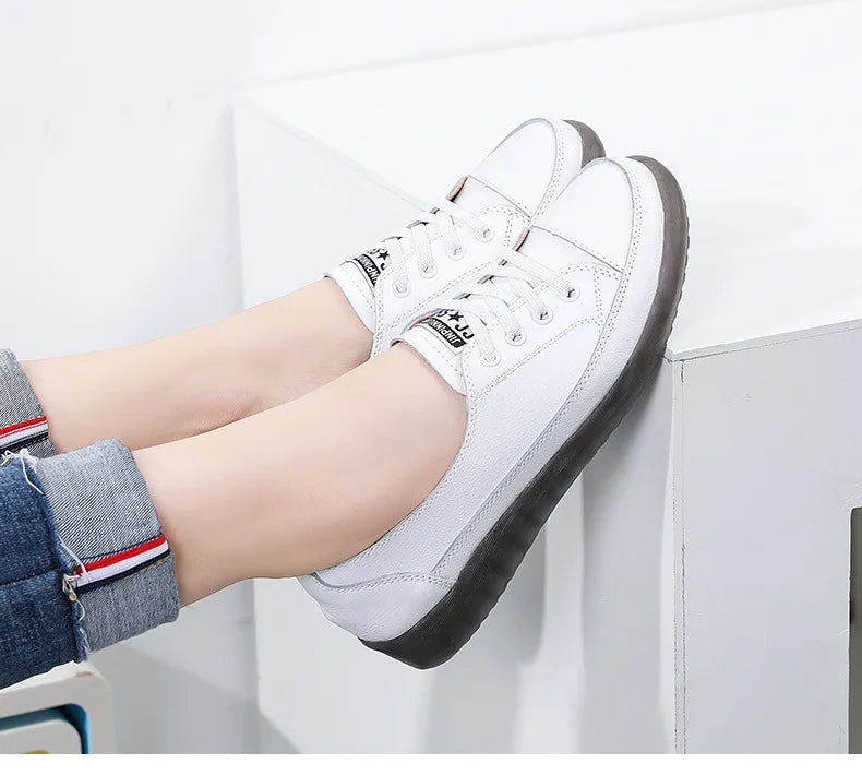 Ladies Sneakers 2024 Spring Genuine Leather Casual Walking Shoes Women Fashion Summer Flats Youth Girl Student Jogging Trainers