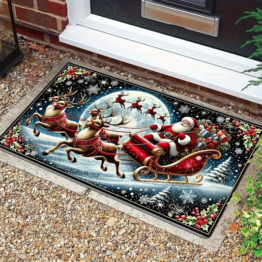 1PC Christmas Decorations Santa Claus and Reindeer Mat Mat Suitable for Home Entrance, Kitchen, Living Room, Bedroom