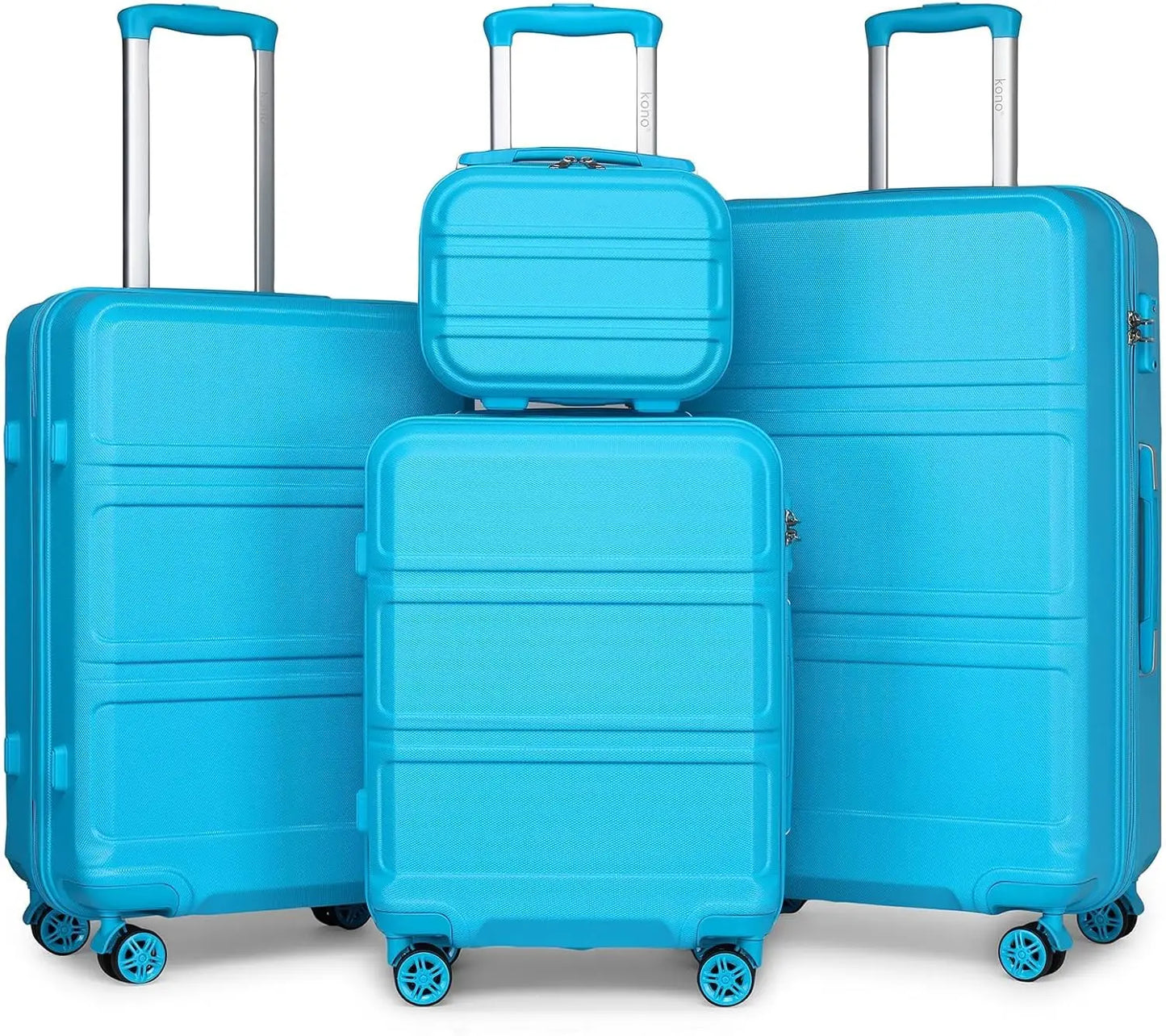 KONO 4-Pieces Hard Trunk Trunk Set Lightweight ABs Twin WHEELS Trolleys TSA Lock Suitcase Set S-M-L-XL