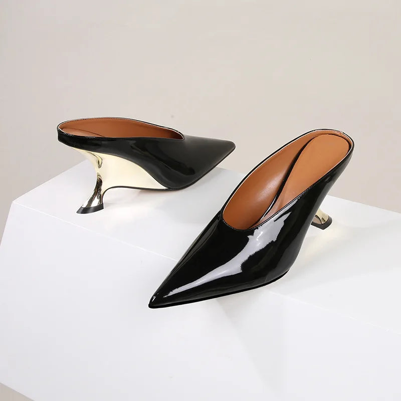 Elegant Pointed Toe Women Slippers Shoes Designer Shallow Fashion Spring Autumn Wedges High Heels Banquet Mule Zapatos De Mujer