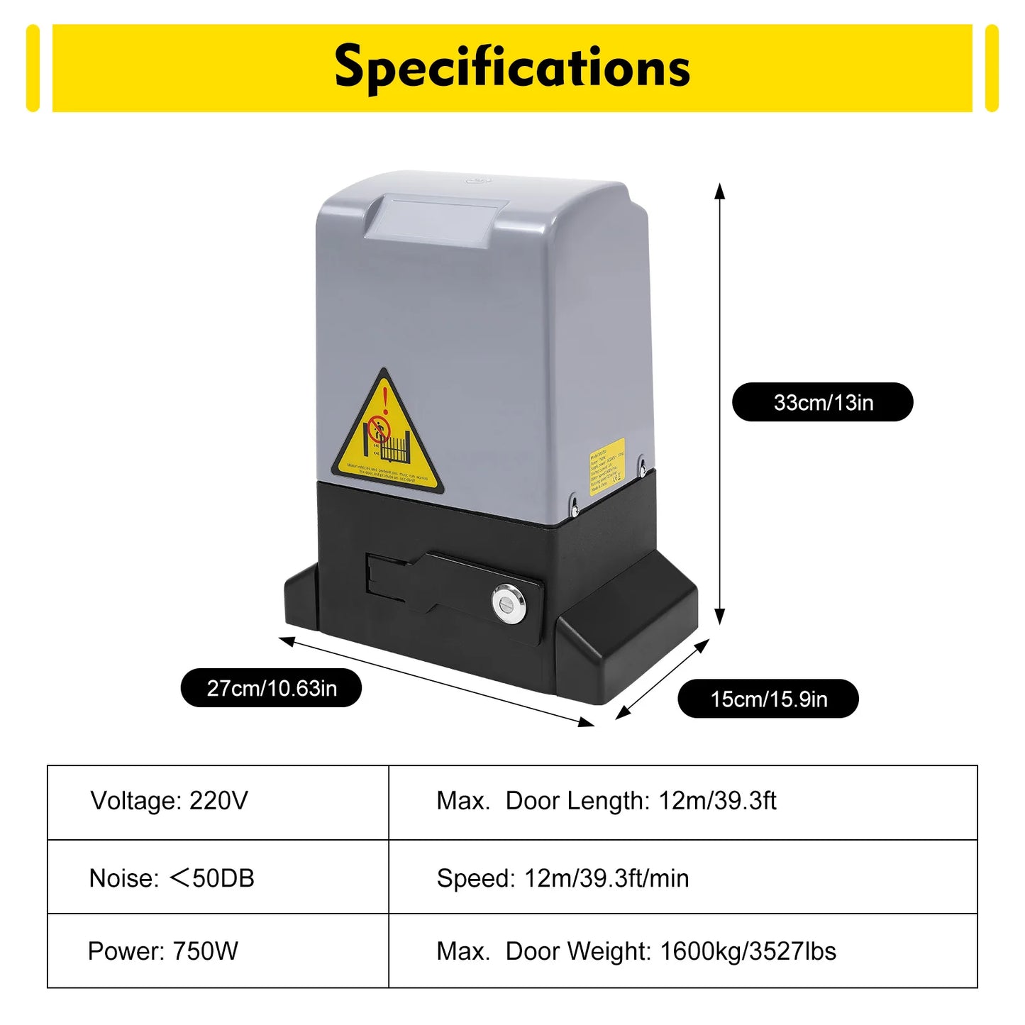 750W Sliding Electric Gate Opener Max 1600kg 1400RPM Silent Automatic Electric Motor Kit With Remote Control & Keys
