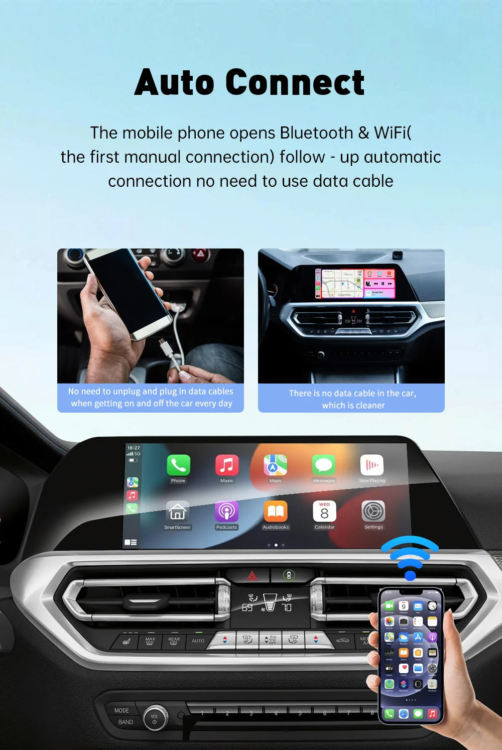 XUDA 2 în 1 Wireless CarPlay AI Mini Box 2025 - Android Auto Box Plug Play - Conexiune automată compatibilă cu 99% dintre radiourile auto pentru mașini
