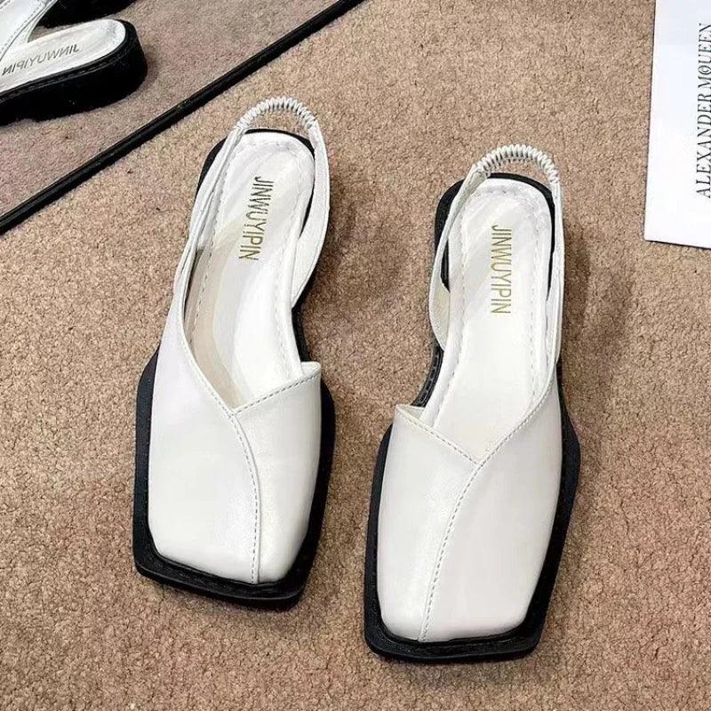 Women Sandals Elegant Square Toe Flat Shoes for Women Fashion Low Heels Sandals Brand Designer Women Party Shoes Sandalias Mujer - Golden Bridge Store