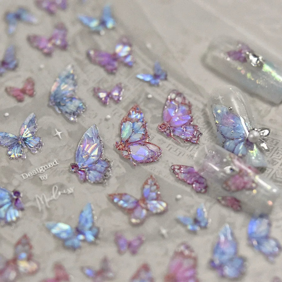 Shell Light Butterfly Nail Stickers High Quality Design Adhesive Stickers Nail Art Decoration Nail Supplies Decals Manicure Tool