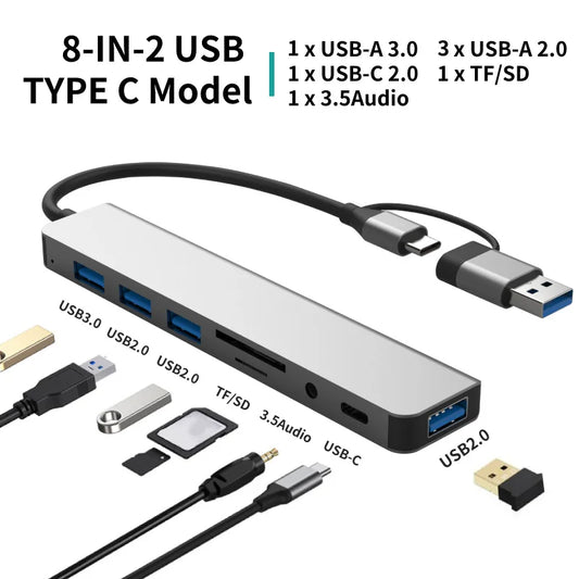 USB-Hub 2025: 8-in-2 Type-C USB-3.0 - Docking Station Audio Collection