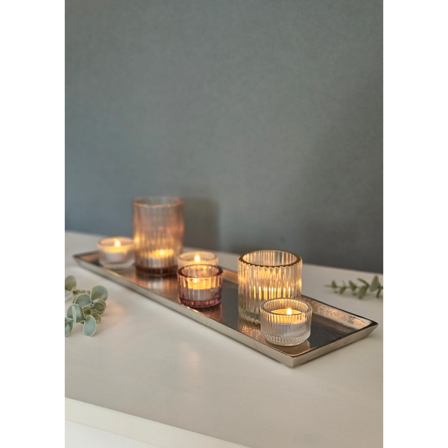 Lumina Tablett Deko Metall Silber - Maße 44x13 cm, Tragfähigkeit 2 kg